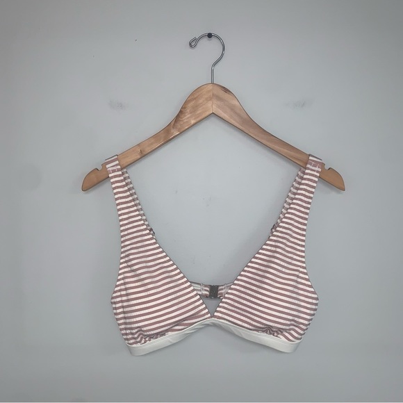 Cupshe  Padded Bikini Top Triangle Striped Ivory Blush Pink Size Large NWOT - Picture 2 of 7